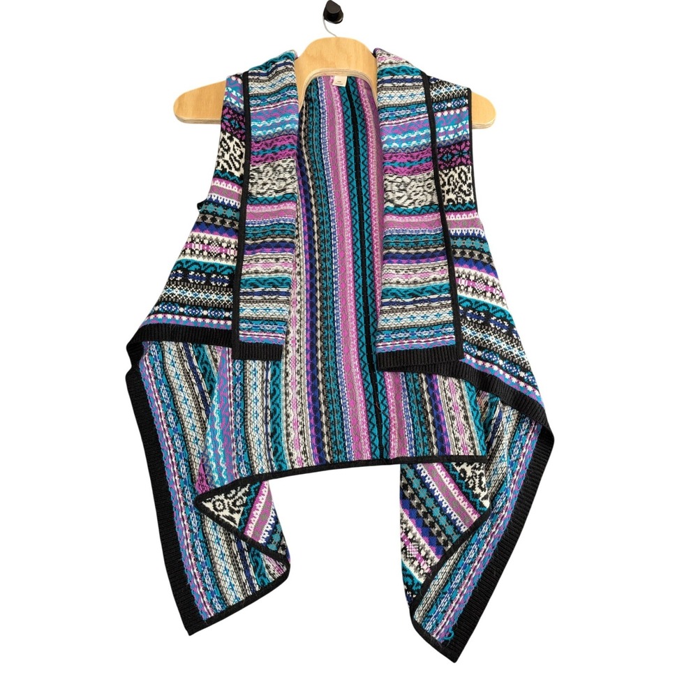 Westbound Petites PXL Open Front Knit Vest Colorful Fair Isle Leopard Print